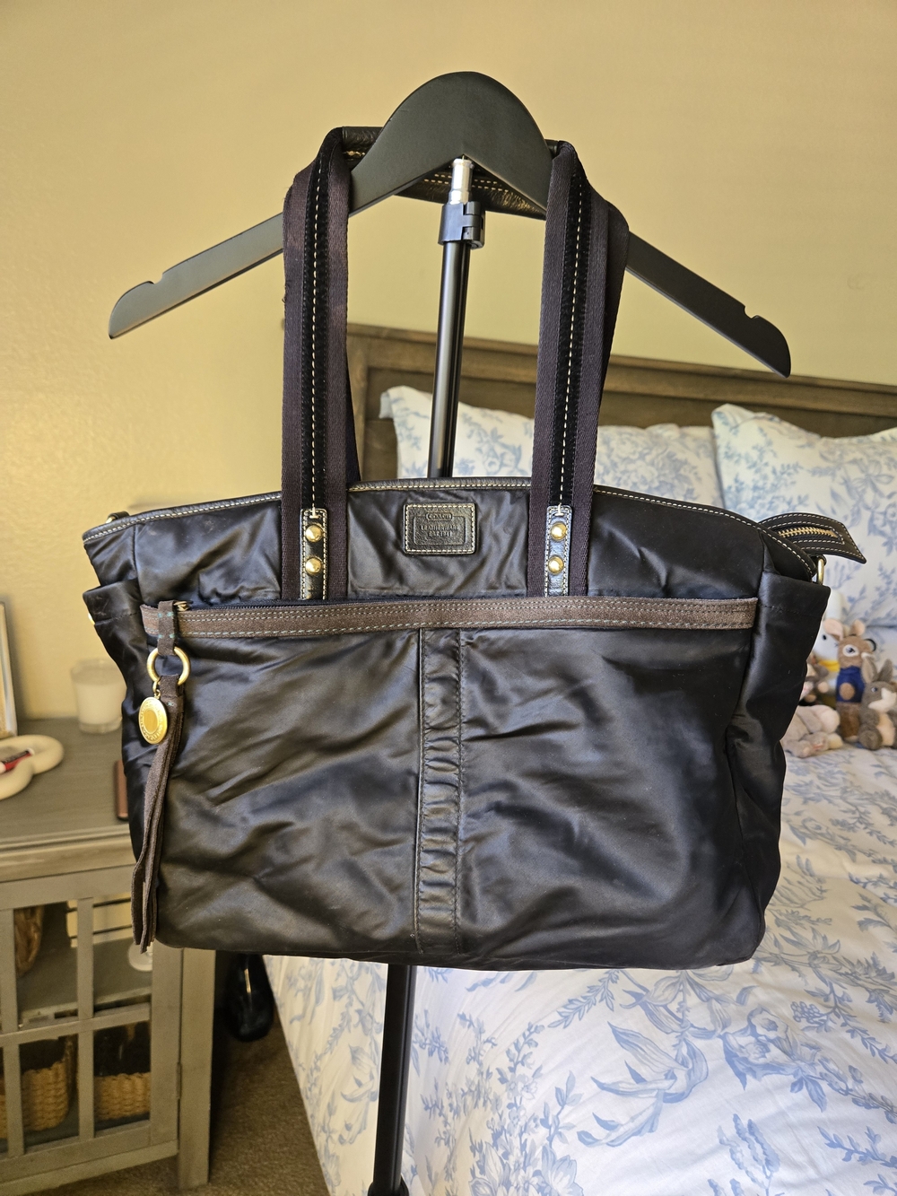 Coach Black Nylon Tote Bag with Leather Trim